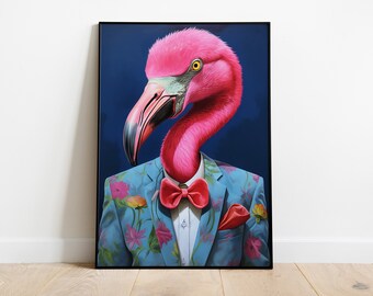 Flamingo Portrait Print: Funny Animal Art Poster