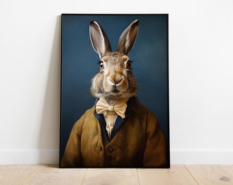 Renaissance Hare Portrait Print: Funny Animal Wall Art