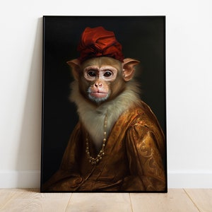 Renaissance Monkey Portrait Print: Victorian Animal Wall Art