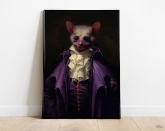 Gothic Vampire Bat Portrait Art Print: Spooky Witchy Decor