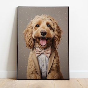 Cockapoo Portrait Druck, Glückliches Cockapoo Kunstwerk, Eleganter Hund Poster, Tierkopf Menschlicher Körper, Cockapoo Liebhaber Geschenk, Cockapoo Wand Kunst Dekor