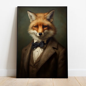 Fox Portrait Print, Renaissance Fox Poster, Vintage Fox Artwork, Animal Head Human Body Illustration, Fox Lovers Gift, Fox Wall Art Decor