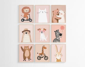 Animal Nursery Prints: Set of 9 Baby Room Wall Art (Digital Download)