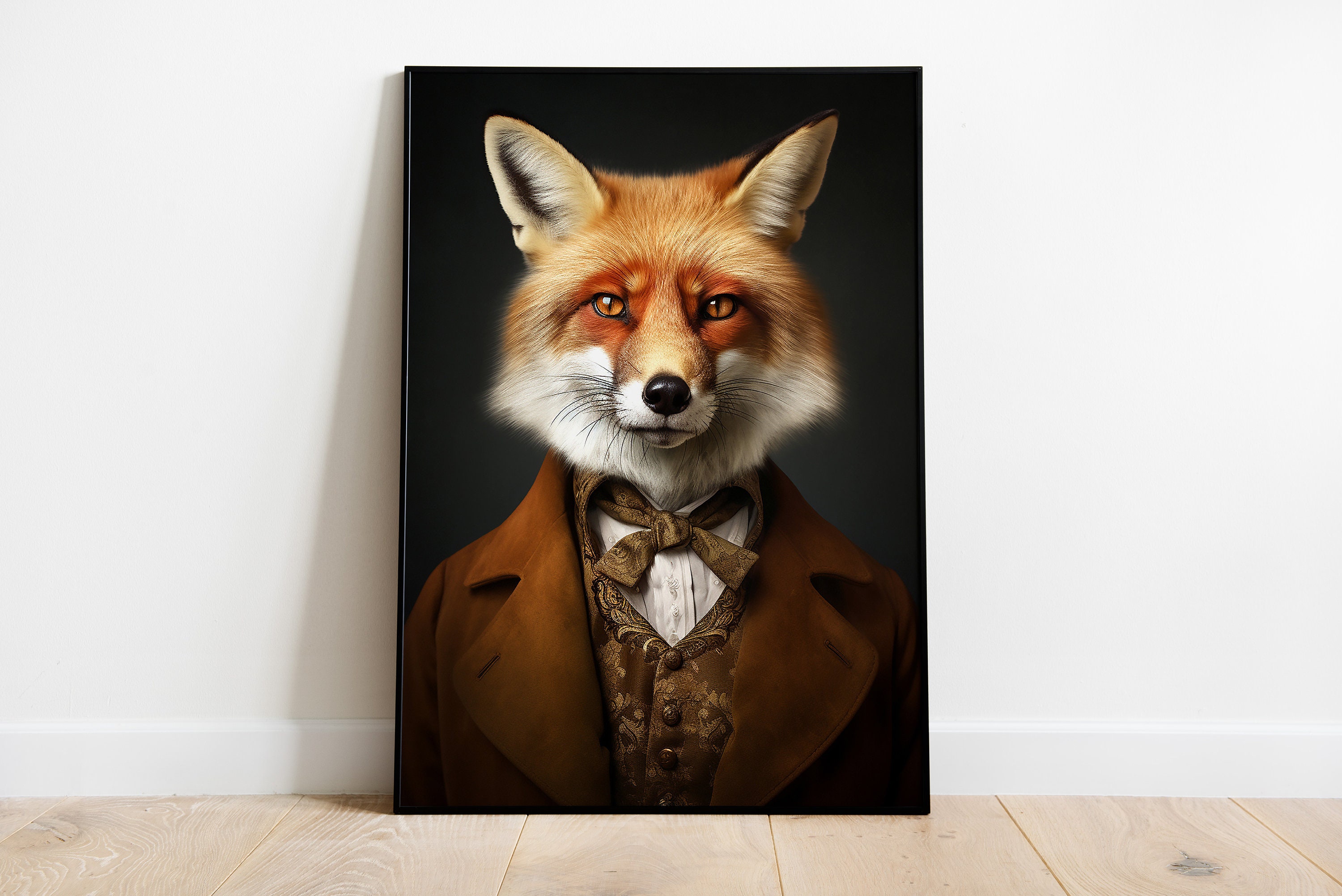 ルネッサンス風キツネの肖像画プリント：動物の頭部と人体のアート