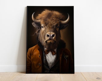 Renaissance Bison Portrait Print: Vintage Animal Wall Art