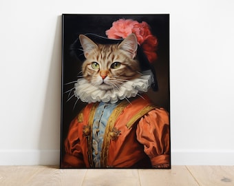 Renaissance Cat Art Print: Victorian Style Pet Portrait