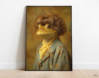 Whimsical Frog Portrait Art Print | Regal Animal in Wig