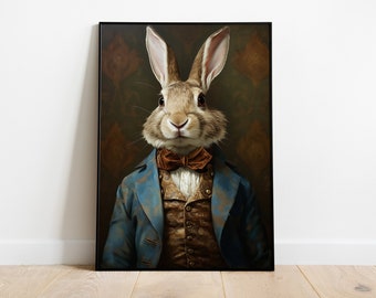 Renaissance Rabbit Portrait Print: Vintage Animal Wall Art