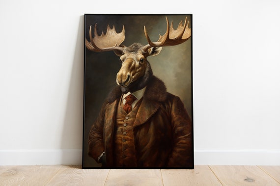 Renaissance Moose Portrait Print: Funny Animal Art Poster