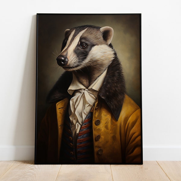 Renaissance Badger Portrait Print: Animal Head Human Body Art