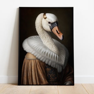 Schwan Portrait Druck, Renaissance Schwan Öl Gemälde, Vintage Tier Poster, dunkellaunisch Schwan Kunstwerk, Schwan Wohnkultur, Schwan Liebhaber Geschenk