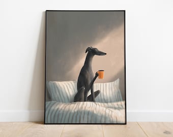 Greyhound Morning Coffee Wall Art Print