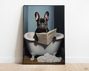 French Bulldog in Bath Print: Funny Bathroom Wall Art