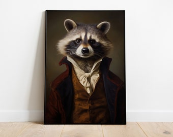 Vintage Raccoon Print: Renaissance Animal Portrait