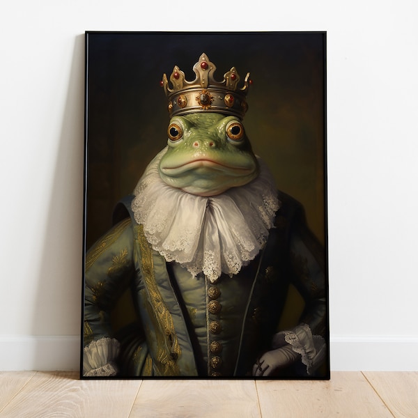 Impression d'art du roi grenouille de la Renaissance : portrait d'animal amusant