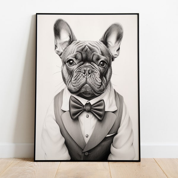 French Bulldog Print, Elegant French Bulldog Sketch Drawing, French Bulldog Portrait Poster, French Bulldog Lovers Gift, Dog Wall Art Decor