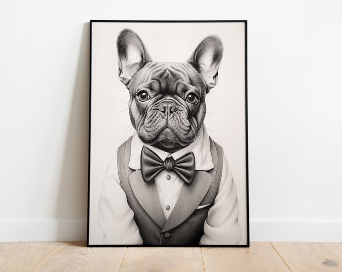 French Bulldog Print, Elegant French Bulldog Sketch Drawing, French Bulldog Portrait Poster, French Bulldog Lovers Gift, Dog Wall Art Decor