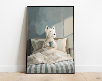 Cozy Westie Dog Art | Minimalist Bedtime Wall Print