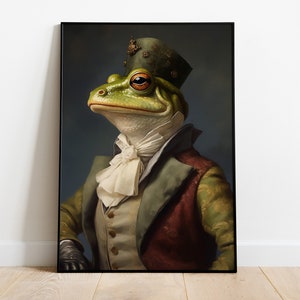 Impressão artística de retrato de sapo renascentista: Arte divertida com animais
