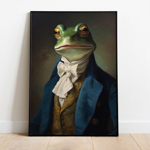 Renaissance Frog Portrait Print: Vintage Animal Head Human Body Art