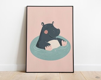 Impresión de hipopótamo feliz: arte de pared divertido para habitación de bebé