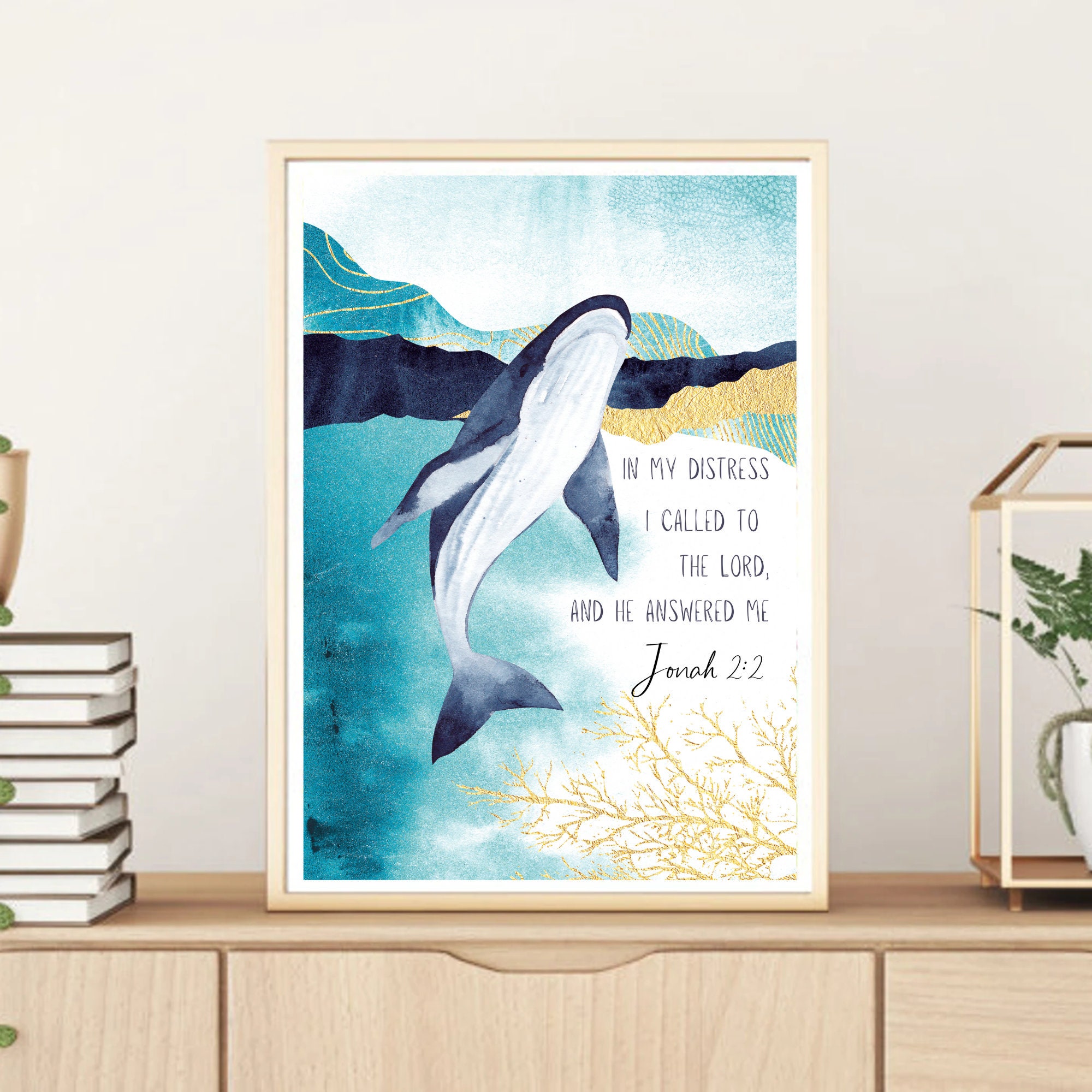 Jonah and the Whale Watercolor Print | Jonah 2:2 - Etsy