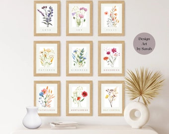 FRUIT of the SPIRIT SET Galatians 5:22-23 Bible Verse Wall Art- Wildflower Print Christian Art Gift
