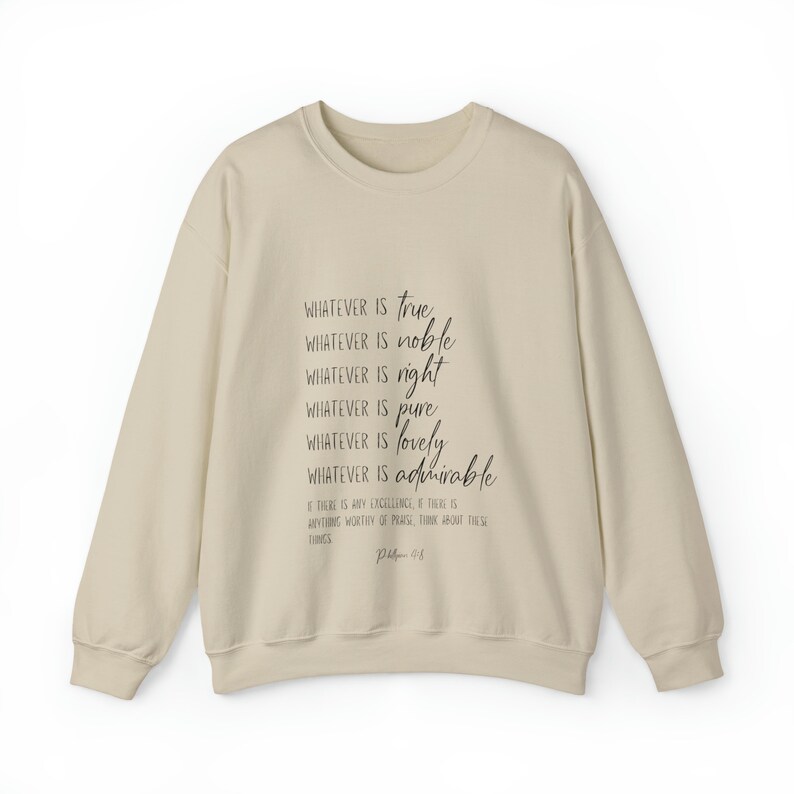 Christian Sweater - Philippians 4:8 Faith Hoodie - Streetwear für religiöse Paare - beige passendes Outfit - unisex Bild 8