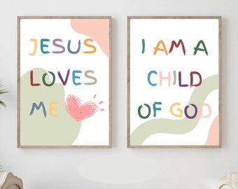 Christelijke kinderkamer kunst aan de muur | Set van 2 bijbelvers kinderkamer