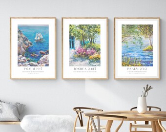 Psalm 23 | Set of 3 Bible Watercolor Print | Modern Scripture Printable Art | Christian Gift