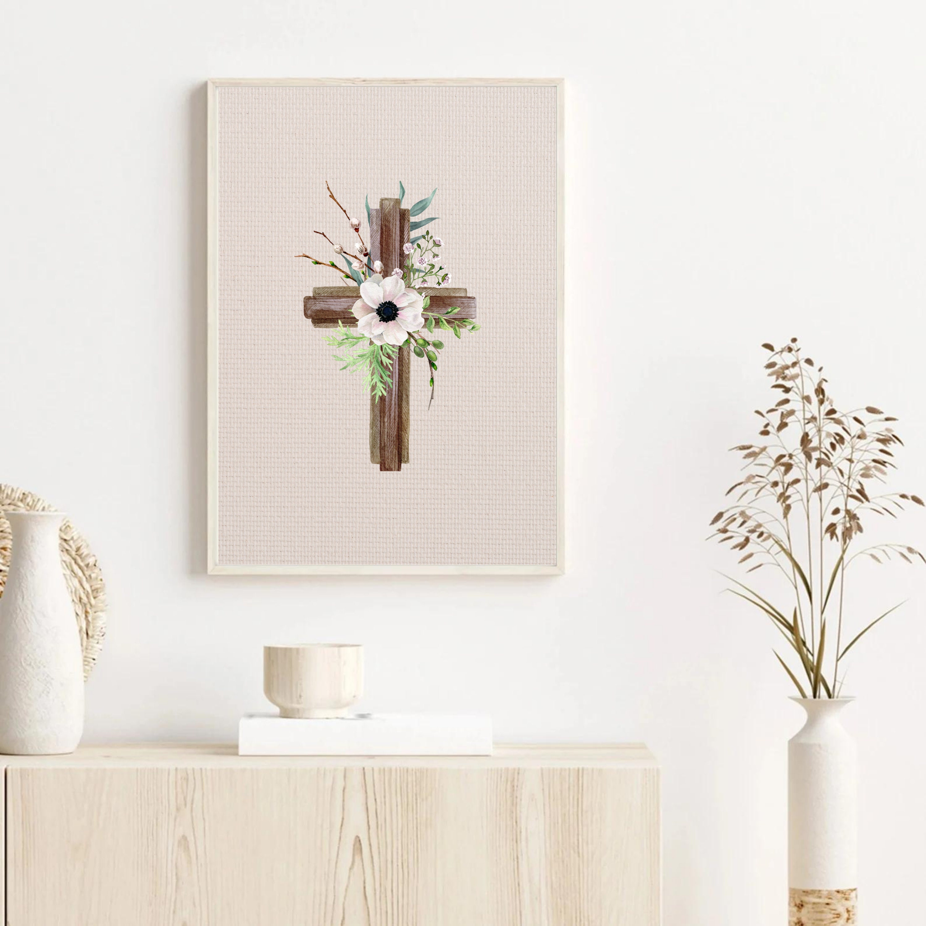 Buy Jesus Cross With White Flowers Print Online in India - Etsy