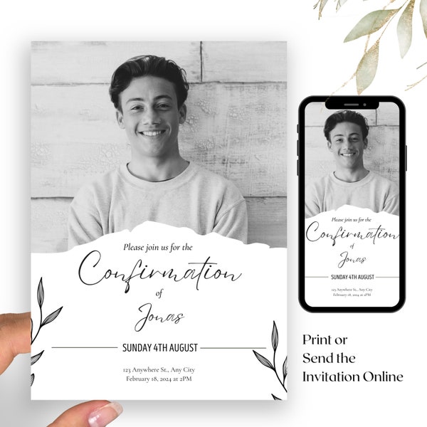 Cool Confirmation Invitation | E-Invite Communion Invite | Black and White