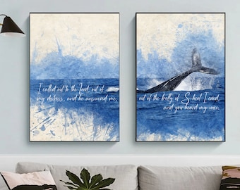 Jonah 2:2 | Jonah and the Fish | Set of 2 Christian Art