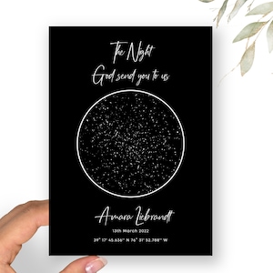 Cadeau de baptême StarMap | Dieu vous envoie vers nous | carte de la constellation d'étoiles