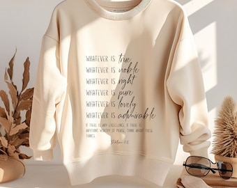 Maglione cristiano - Felpa con cappuccio Fede Filippesi 4:8 - Streetwear per coppie religiose - completo coordinato beige - unisex
