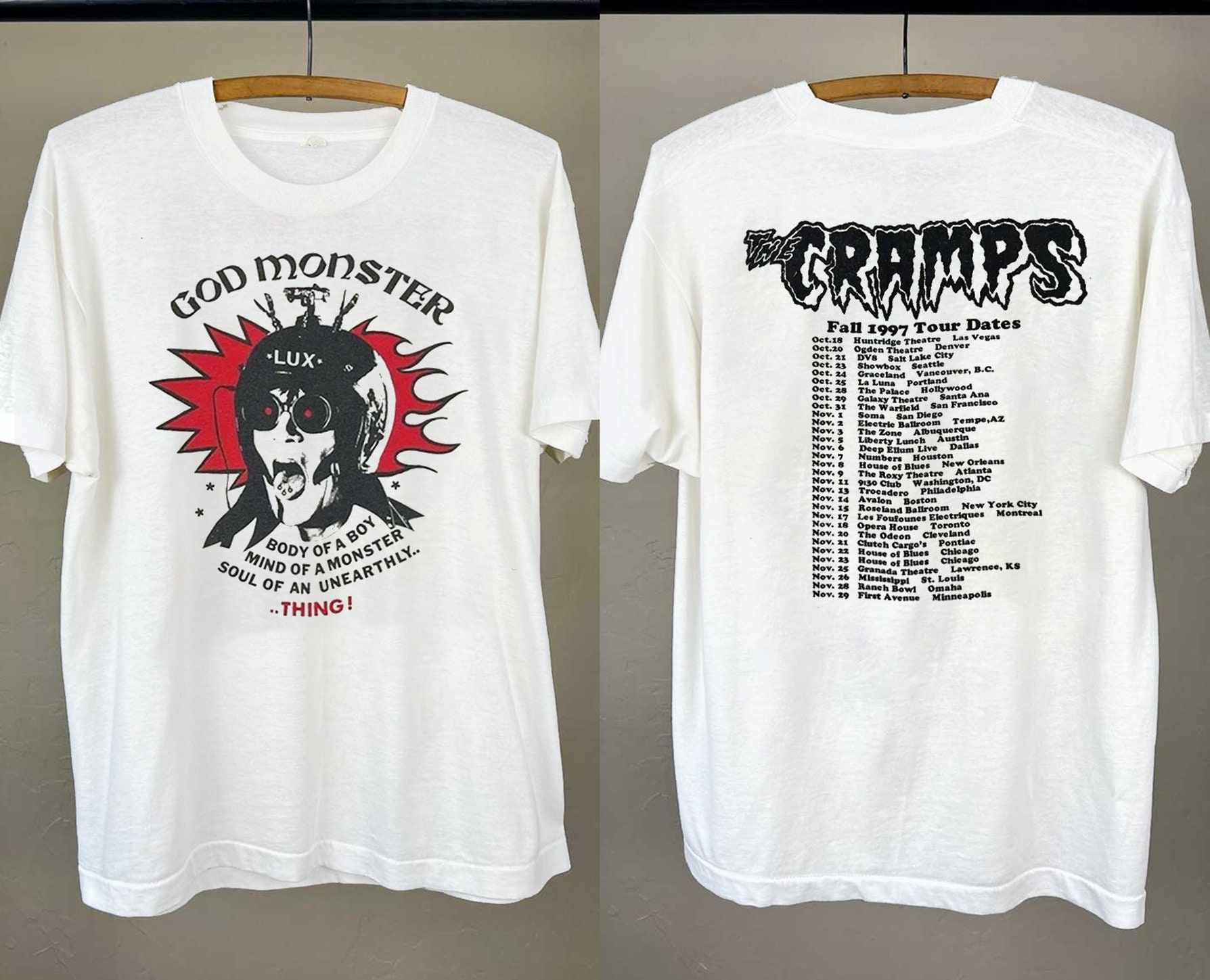 The Cramps God Monster Tour 1997 T-Shirt, 90s The Cramps Rock Band Tour T-Shirt