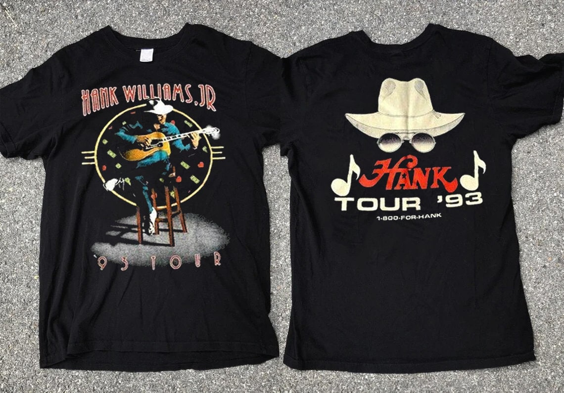 Hank Williams Jr Hank Tour 1993 T-Shirt, 90s Hank Williams Jr. Tour Concert T-Shirt, Country Music Lover Gift