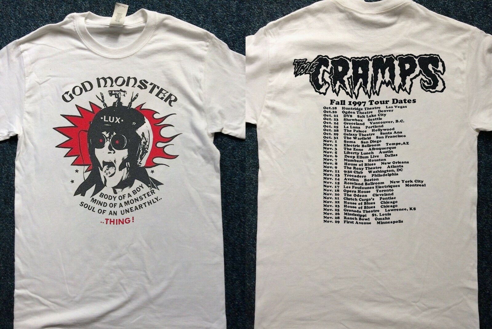 The Cramps God Monster Tour 1997 T-Shirt, 90s The Cramps Rock Band Tour T-Shirt