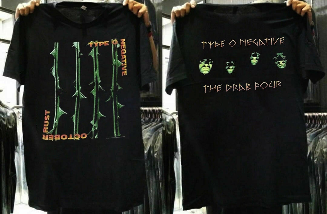 Discover Type O Negative October Rust The Drab Four 1996 T-Shirt, 90s Type O Negative Music Band T-Shirt