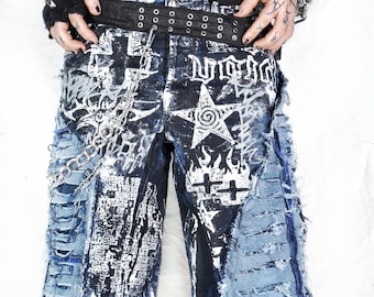 Handmade Custom Patch Baggy Unisex Shorts Jorts Punk Goth Rock