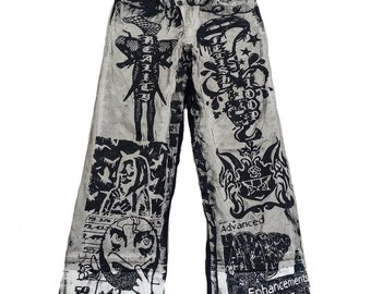 Sinskins Handmade Baggy Alternative Anime Y2K Emo Punk Aesthetic Custom Graphic Goth Grunge Cyber Fantasy Pants Big Wide Leg High Rise Pants