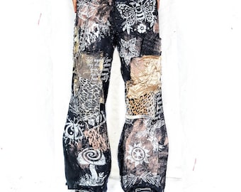 Handgemachter Aufnäher upcycled upcycled Biker Patch Jeans schwarz Jeans y2k Jeans punk goth boho black alt baggy nature tribal rave green emo