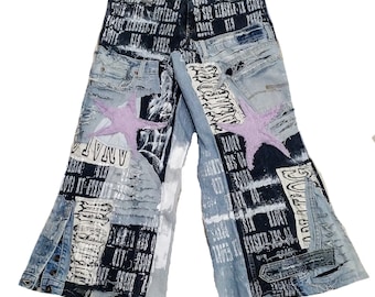Sinskins Upcycled Baggy Alternative Swag Anime Estetica Grafica Goth Grunge Maximalist Y2K Cyber Core Jeans personalizzati Pantaloni larghi a vita alta