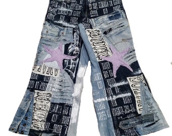 Sinskins Upcycled Baggy Alternative Swag Anime Estetica Grafica Goth Grunge Maximalist Y2K Cyber Core Jeans personalizzati Pantaloni larghi a vita alta