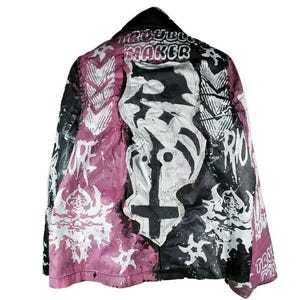 XL Unique handmade blazer custom tribal punk goth fantasy emo metal rave festival concert rockstar skull anime cool denim occult jacket
