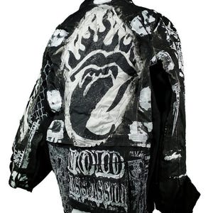 L-XL Unique handmade blazer custom tribal punk goth fantasy emo metal rave festival concert rockstar skull anime cool denim occult jacket