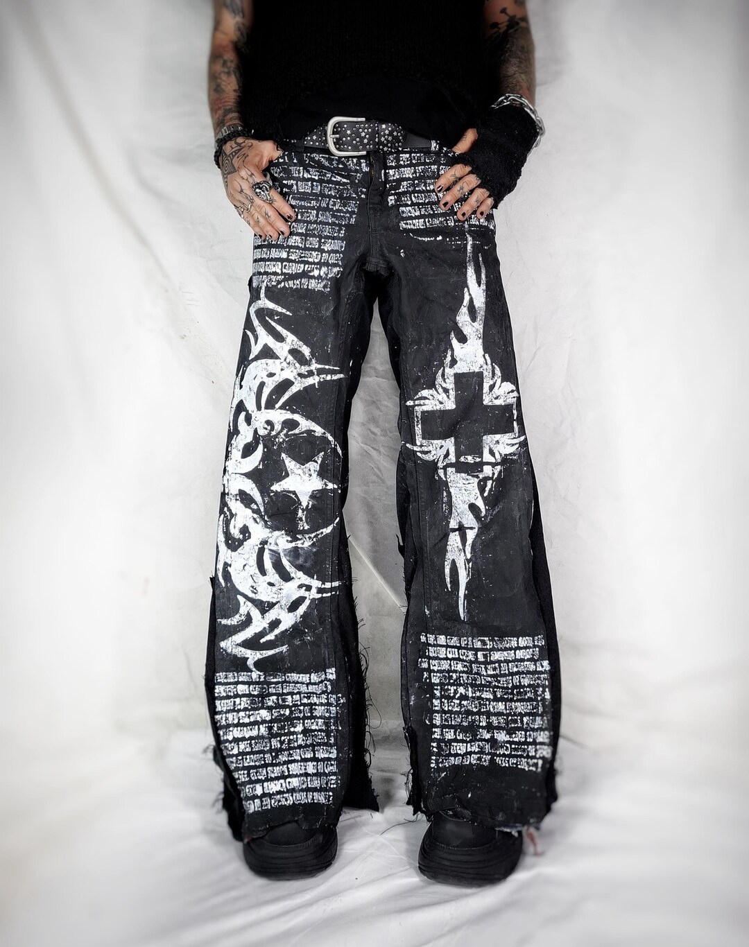 Custom Handmade Baggy Flared Wide Jeans Punk Goth Rock Grunge