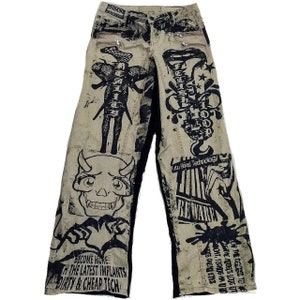 Sinskins Handmade Baggy Alternatywne Anime Y2K Emo Punk Estetyczne Niestandardowe Graficzne Gotyckie Grunge Cyber Fantasy Spodnie Duże Szerokie Nogawki Wysokie Spodnie