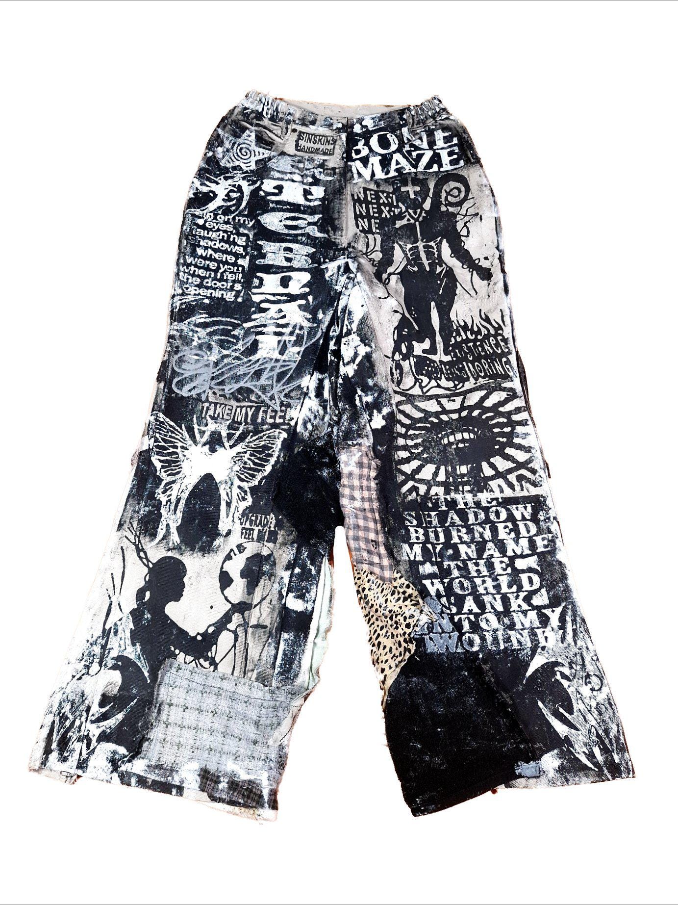 Unique Handmade Baggy Jeans Custom Punk Rock Goth Emo Metal Cyber
