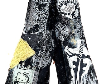 Unique Handmade Baggy Jeans Custom Punk Rock Goth Emo Metal Cyber